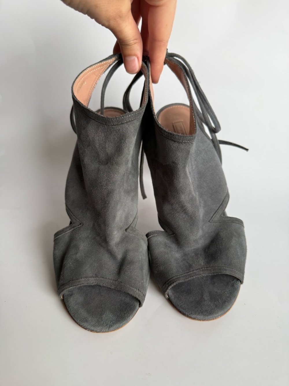 Hugo Boss Women’s Grey Suede Peep-Toe Lace-Back Heels in size EUR 38 /24 cm - Picture 3 of 8